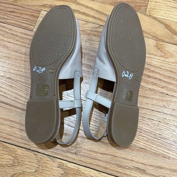 Lucky Brand CAMPBELL light Beige Taupe Leather Peep Toe Flat sling back size 8 - Picture 15 of 15